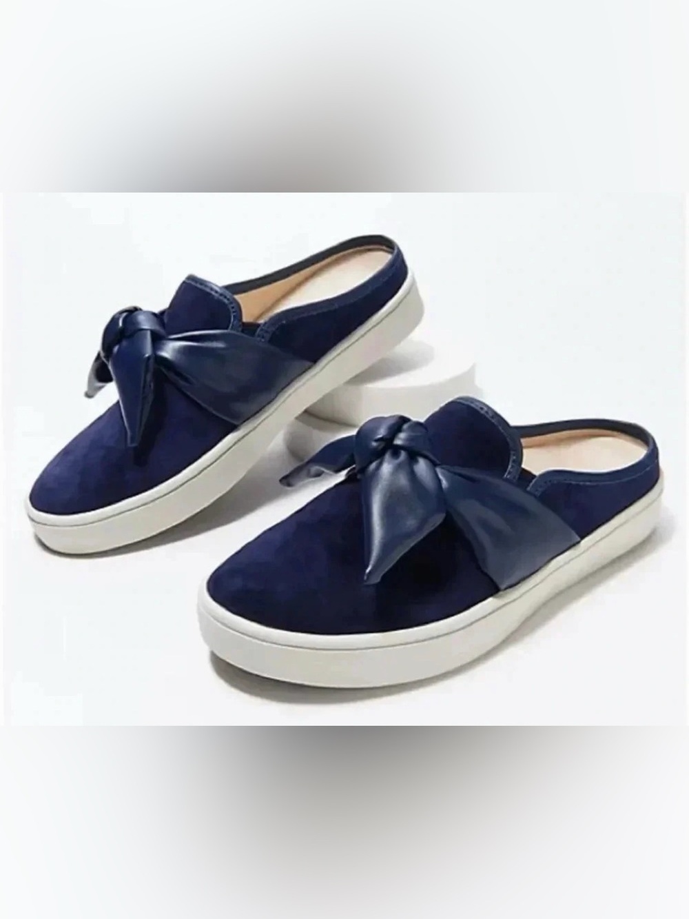 Spenco Barbados Orthotic Bow Mule Shoe Womens Navy Suede Slip On Casual Size 9